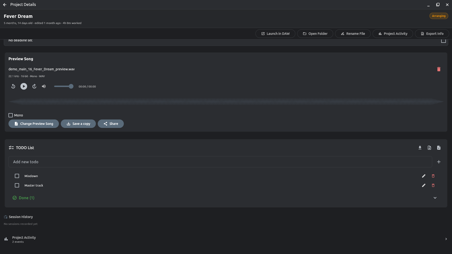 Per-project TODO list on a project's detail page